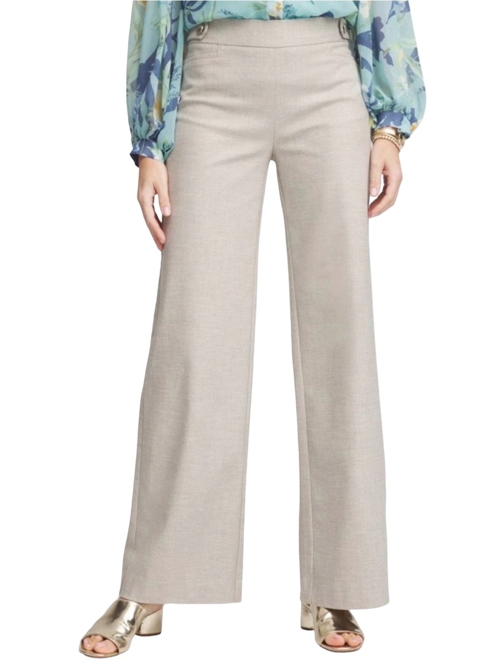 NWT Chico's Wide-Leg Brigitte SO SLIMMING Pants in Light Tan/Grey (M/0.5 R)